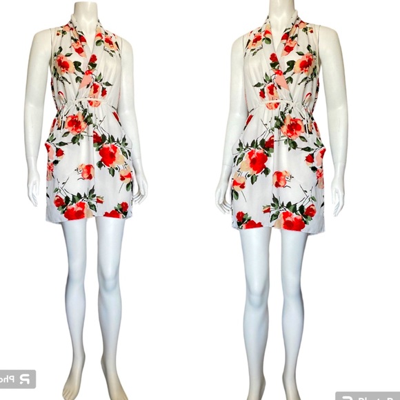 NWOT ARITZIA Size M |XXS White Floral V Neck Wait Strap Mid Dress - Picture 4 of 15